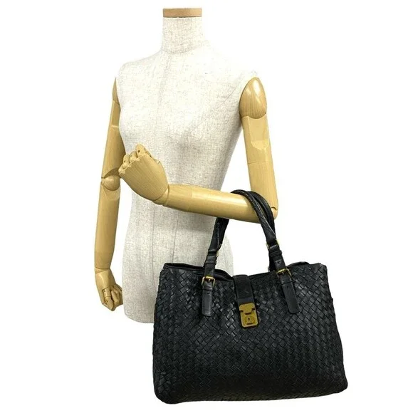 BOTTEGA VENETA Black Leather Intrecciato Tote Bag - Picture 2 of 9